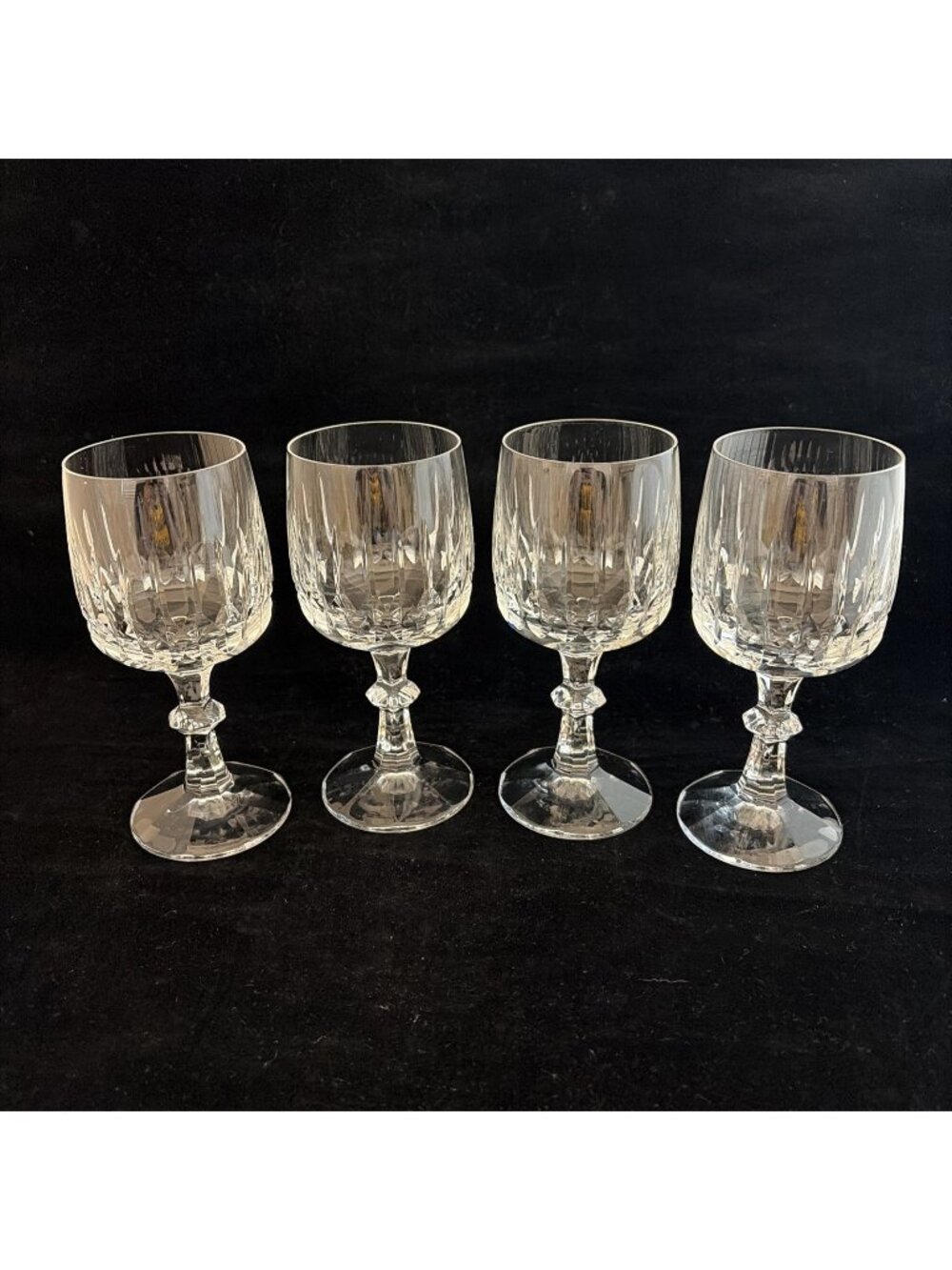 Nachtmann Germany Cut Crystal Wine Goblets Set of 4 6.25" Faceted Stem Vintage